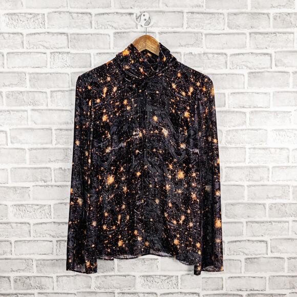 CAMILLA and MARC Women's Velvet Long Sleeve Top Mock Neck Cassini Print sz 8 - Picture 6 of 11